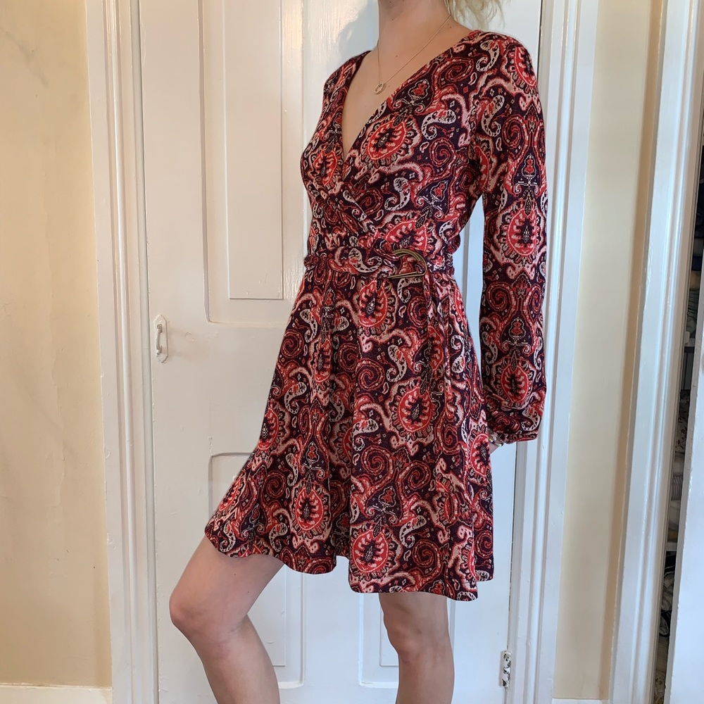 Anthro Belted Paisley Fit & Flare Knit Dress - Picture 3 of 16